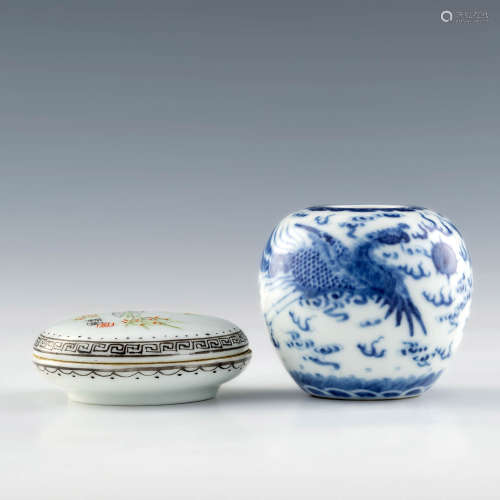 A Chinese blue and white porcelain water coupe and famille r...