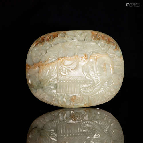 A Chinese jade plaque carved with an elephant  19th century ...
