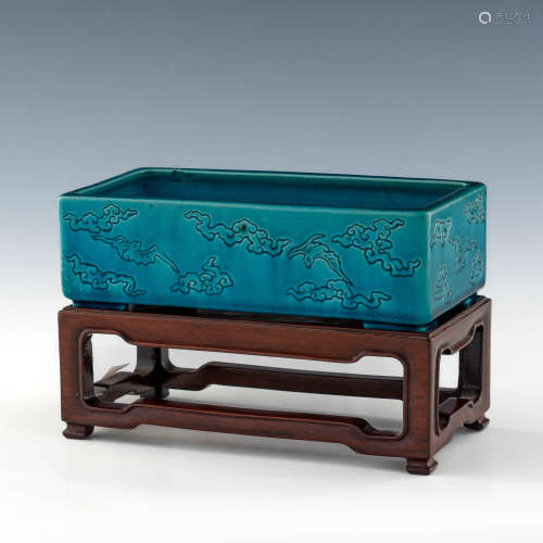 A Chinese turquoise glazed rectangular planter  19th century...