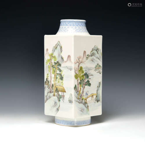 A Chinese porcelain cong vase  Republic period 民國 藍料粉彩...