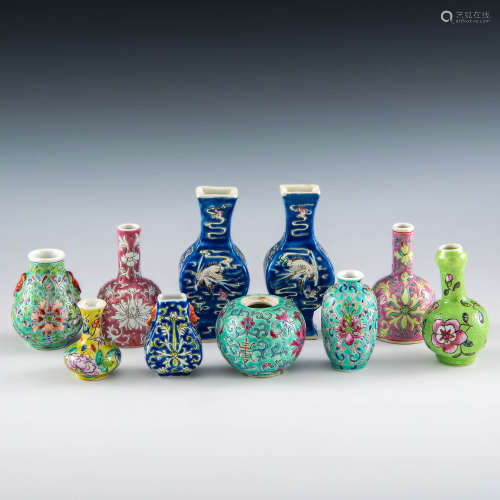 A collection of ten Chinese miniature vases  19th-early 20th...