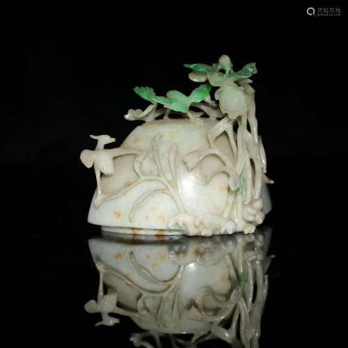 A Chinese carved jadeite lidded water coupe  Republic period...