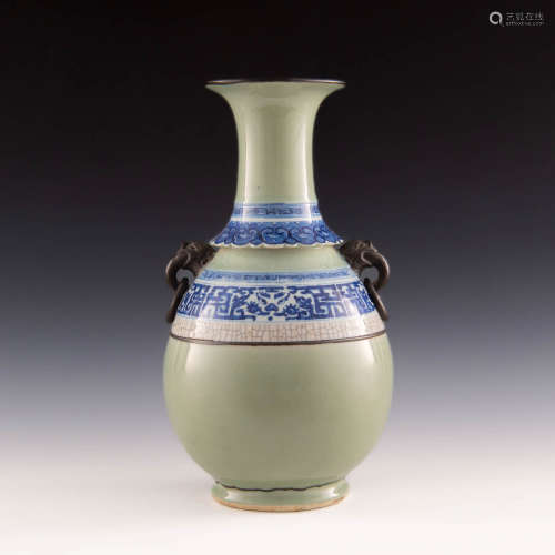 A Chinese celadon ground blue and white vase  Qianlong perio...