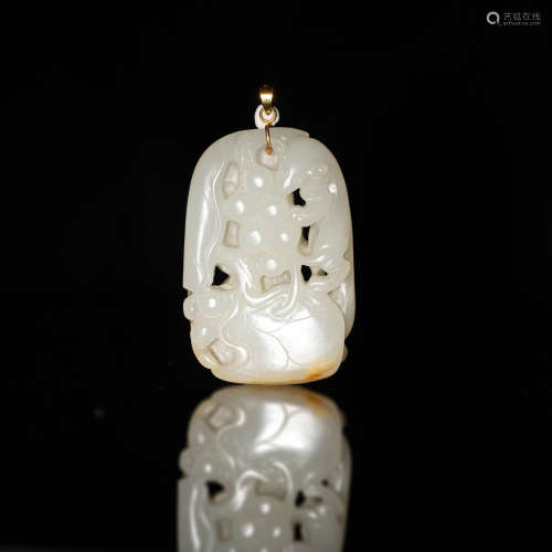 A Chinese white jade carving of squirrel among grapes  18th ...