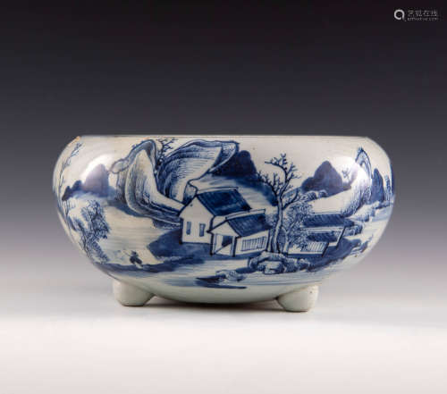 A Chinese blue and white censer  18th century 十八世紀 青花山...