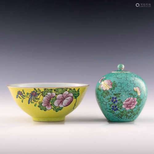 A Chinese famille rose bowl and a covered jar  early 19th ce...