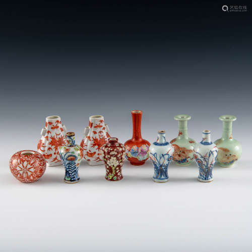 A collection of ten Chinese miniature vases  19th-early 20th...