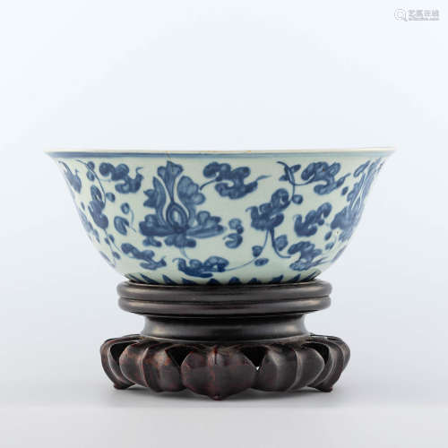 A Chinese blue and white porcelain lotus bowl  15th century ...