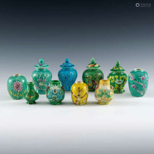 A collection of ten Chinese carved miniature vases  19th-ear...