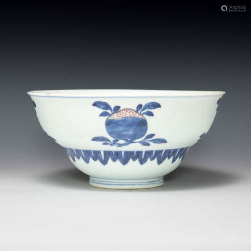 A Chinese red and blue underglaze bowl  Qianlong period 清乾...