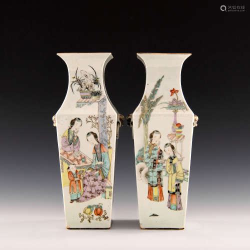 A pair of Chinese famille rose vases  Republic period 民國 粉...