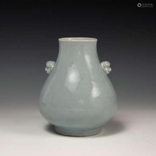 A Chinese clair de lune vase with beast head handles  Republ...