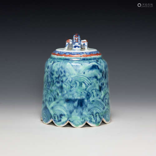 A Chinese wucai blue and white bell  19th century or earlier...