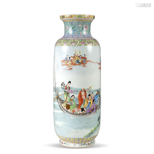 A Chinese famille rose ‘Immortals Celebration’ rouleau vase ...