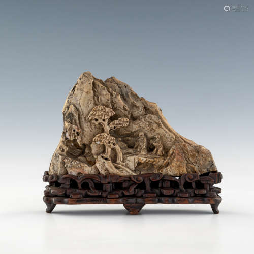 A Chinese chicken bone jade boulder  18th century or earlier...