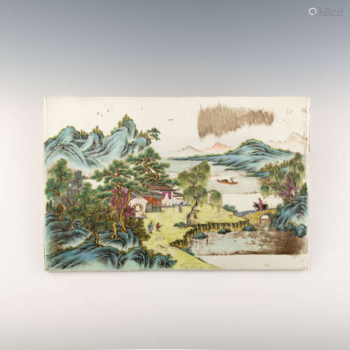 A Chinese famille rose landscape plaque  Republic period 民國...