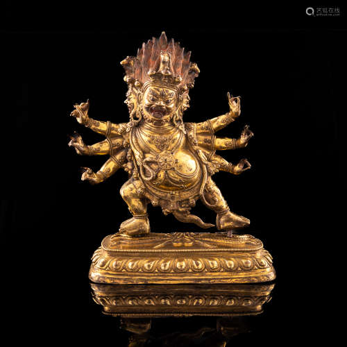 A gilt bronze reliquary of Yamantaka  18th/19th century 十八...