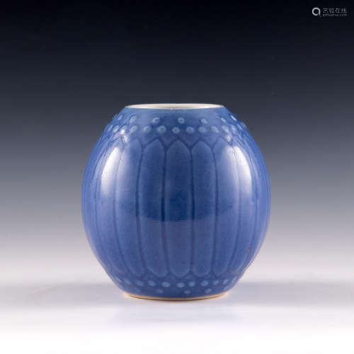 A Chinese blue-glazed drum form porcelain  Republic period 民...