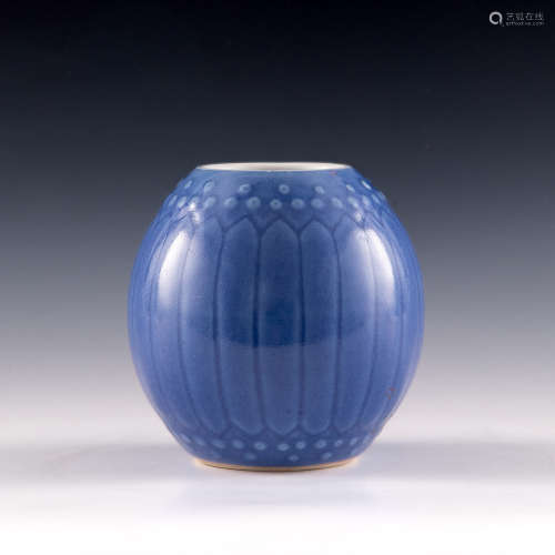 A Chinese blue-glazed drum form porcelain  Republic period 民...