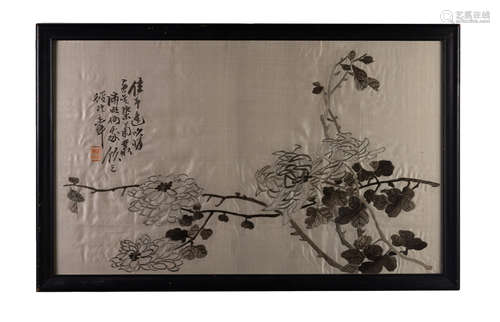 A Chinese silk embroidered needlework by Gu Yun  19th centur...