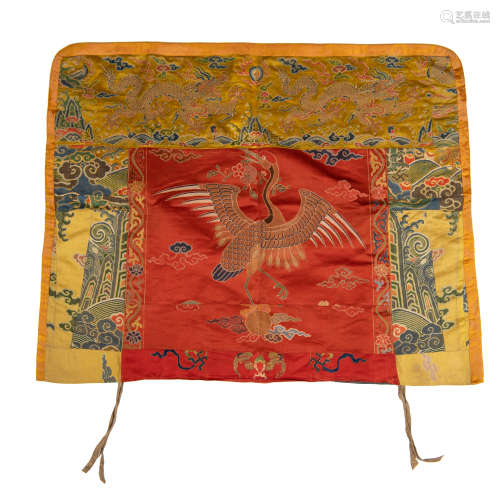 A Chinese red ground embroidered tablecloth  18th century十八...