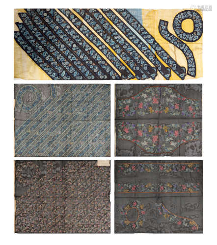 Five pieces of Chinese robe materials  19th century十九世紀 ...