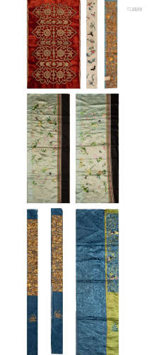 A group of seven Chinese robe raw materials  19th century十九...