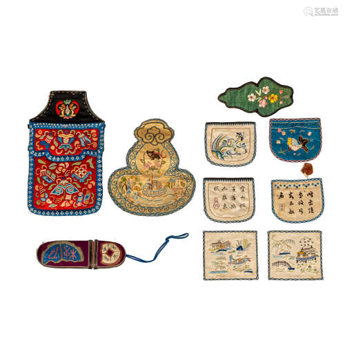 A group of ten assorted Chinese textiles  19th century十九世...