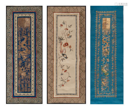 A group of three Chinese embroideries  19th century十九世紀 ...