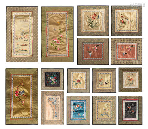A group of fifteen Chinese embroideries  19th/early 20th cen...