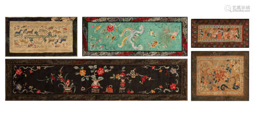 A group of five Chinese embroideries  19th century十九世紀 各...