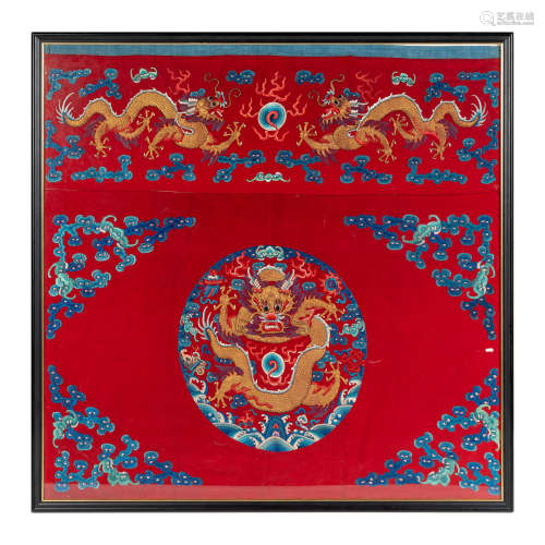 A Chinese embroidered table cloth  19th century十九世紀 紅地...