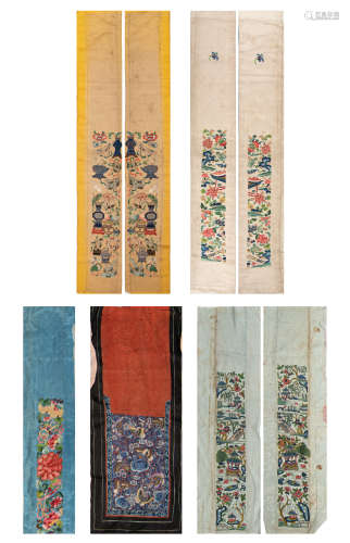 A group of eight Chinese sleeves  19th century十九世紀 各式挽...