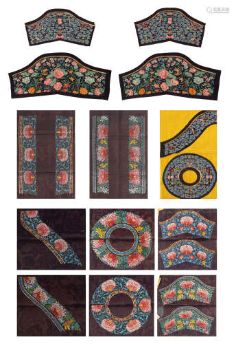 A group of twelve Chinese black ground robe raw materials  1...