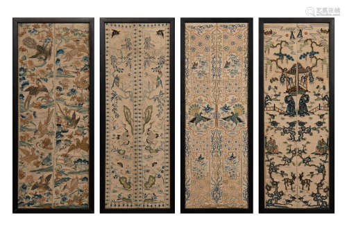 Four Chinese silk sleeves  19th century十九世紀 各式刺繡挽䄂四...