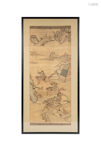 A Chinese kesi panel  19th century十九世紀 緙絲刀馬人物鏡框