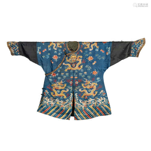 A Chinese blue ground dragon robe  early 19th century十九世紀...