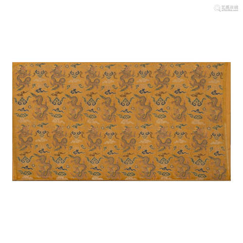 A Chinese yellow ground panel with clouds and dragons  18th ...