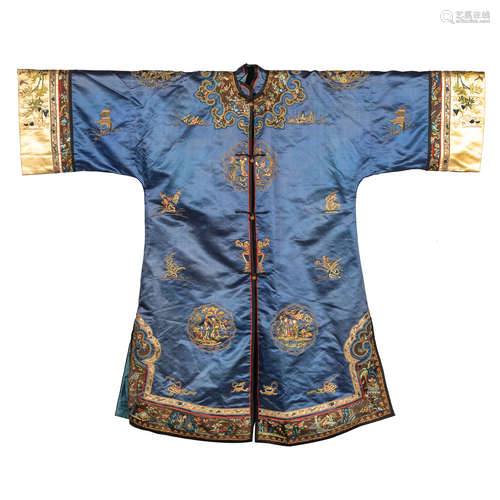 A Chinese blue ground lady's robe  19th century十九世紀 藍地...