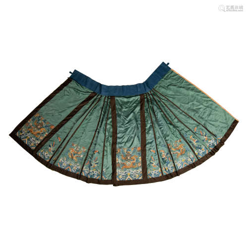 A Chinese green ground dragon skirt  19th century十九世紀 綠...