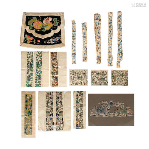 A group of Chinese cloth accessories and purses  19th centur...