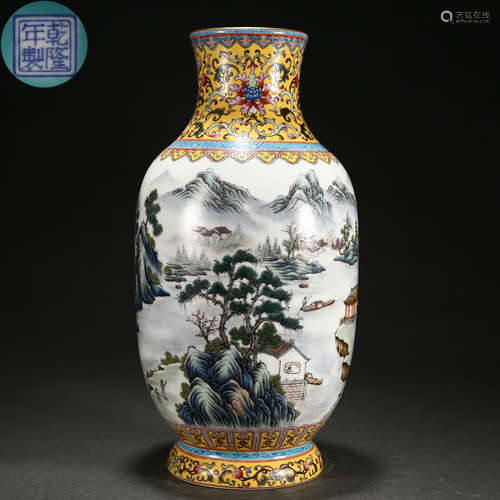 A Chinese Famille Rose Landscape Vase