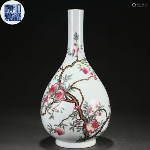 A Chinese Famille Rose Peaches Bottle Vase