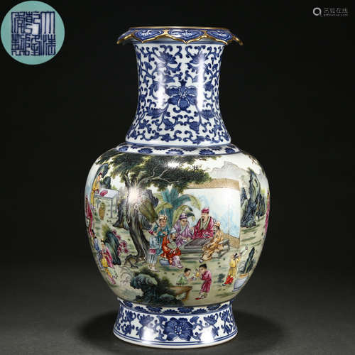 A Chinese Famille Rose Figural Story Vase