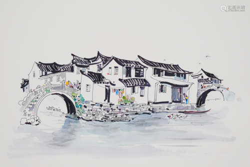 Ink with Watercolor on Paper by Wu Guanzhong