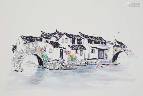Ink with Watercolor on Paper by Wu Guanzhong
