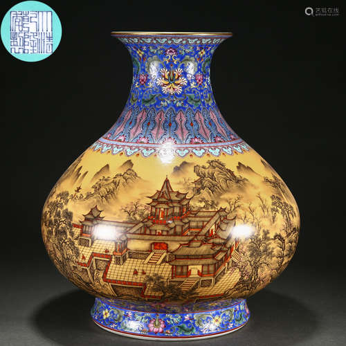 A Chinese Famille Rose Landscape Vase