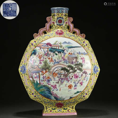 A Chinese Famille Rose Kids at Play Vase Bianhu