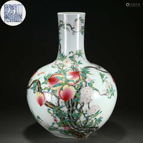 A Chinese Famille Rose Peaches Globular Vase