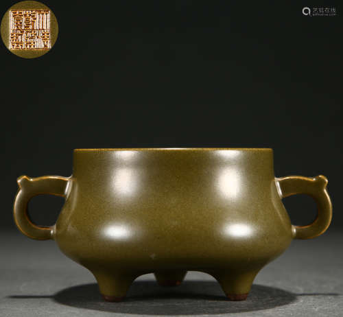 A Chinese Tea-dust Glaze Tripod Censer